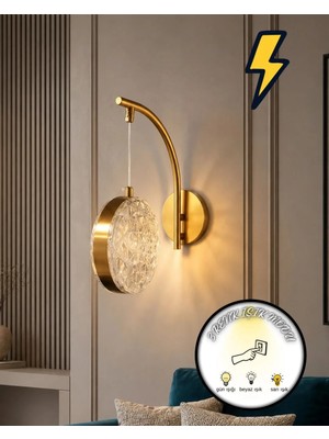 Eskitme Pirinç Kaplama Top Aplik 3 Renk Ledli Salon Antre Koridor Duvar Aydınlatması Elektrikli