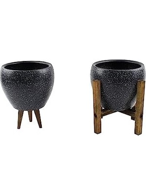 Vuralsin38 Ev Dekorasyon Gri Granit Toprak Saksı Saksılık Salon Çiçeklik Ikili Set 3 Ayaklı- 4 Ayaklı- 15 cm