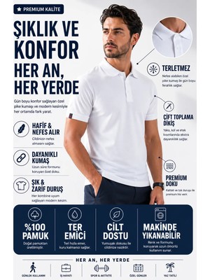 Luxic Core Erkek Polo Yaka Beyaz Tişört Likralı Pike Kumaş Terletmez Rahat Günlük