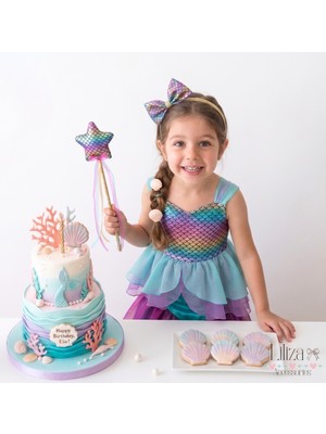 Liliza Accessories Deniz Kızı Konseptli Çocuk Parti Taç ve Asa - Doğum Günü Seti