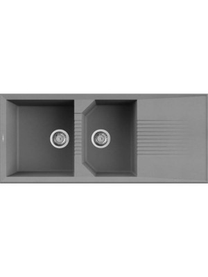 Elleci - Lavello Tekno 500 116X50 2 Gözlü Eviye Sağ Damlalıklı Aluminiummetaltek Outlet - LGT50077-
