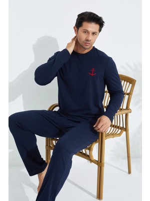 Empressco Lacivert Uzun Kollu Erkek Pijama Takımı, Rahat ve Şık Tasarım