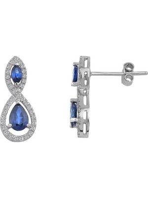İryum 0.48 Karat Pırlantalı İkili Safir Küpe PE005-2