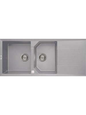 Elleci - Lavello Tekno 500 116X50 2 Gözlü Eviye Sağ Damlalıklı Aluminium 79 Outlet - LMT50079-