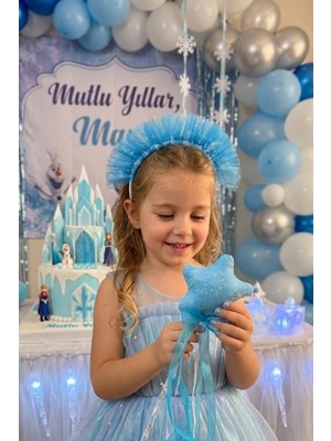 Liliza Accessories Frozen Elsa Konseptli Çocuk Doğum Günü Taç ve Asa Seti