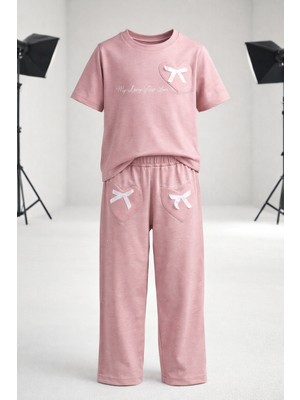 Bambam Taşlı Fiyonklu Kız Çocuk Tshirt-Pantalontakım