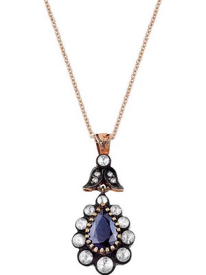 İryum Konik Elmas Damla Safir Kolye