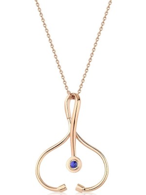 İryum Steteskop Safir Kolye