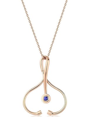İryum Steteskop Safir Kolye