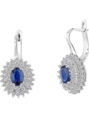İryum 0.92 Karat Pırlantalı Oval Safir Küpe PE083