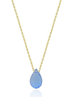 İryum Doğal Blue Topaz Damla Kolye
