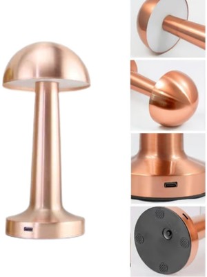 Kablosuz Dokunmatik Masa Lambası 3 Işık Modlu USB Şarjlı Bronz