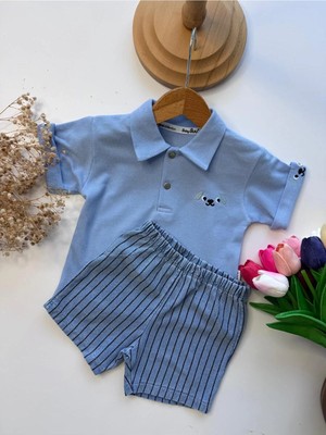 Babexi Double Kollu Polo Yaka %100 Pamuk Şortlu 2'li Lüks Bebek Takı