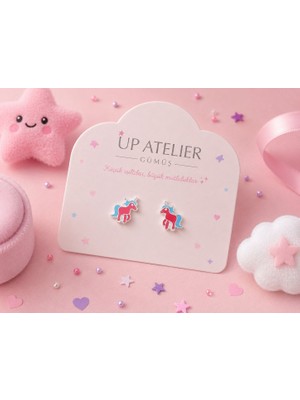 Up Atelier 925 Ayar Gümüş Çocuk Küpesi Kırmızı At