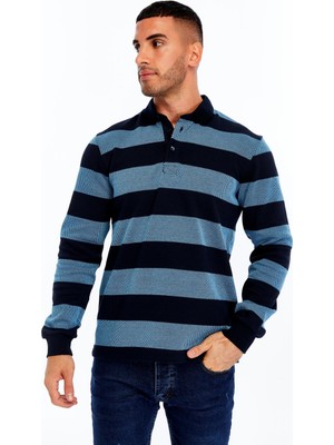 Ar-ma Erkek Polo Yaka Sweatshirt Baskisiz Çizgili Düğmeli Cepsiz Regular Fit Ringel Pike K30554952902