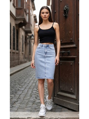Layal My Beauty Kadın Jeans Arka Yırtmaçlı Cepli Günlük Denim Kot Etek Yeni Sezon