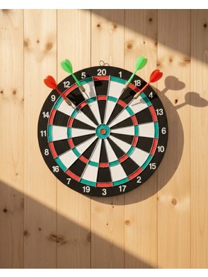 A-Luxe 15 Inç Dart Tahtası 4 Metal Uçlu Dart Oku Dayanıklı Ahşap Gövde