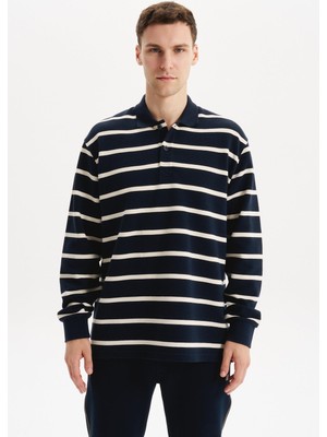 Ar-ma Erkek Polo Yaka Sweatshirt Baskisiz Çizgili Düğmeli Cepsiz Regular Fit Ringel Otoman K30554952502
