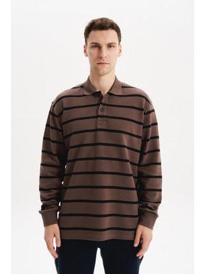 Ar-ma Erkek Polo Yaka Sweatshirt Baskisiz Çizgili Düğmeli Cepsiz Regular Fit Ringel Otoman K30554952502
