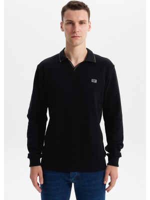 Ar-ma Erkek Polo Yaka Sweatshirt Basic Baskisiz Cepsiz Düğmesiz Regular Fit Karbon Firçali Selanik K30554698602