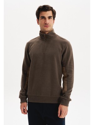 Ar-ma Erkek Yarim Fermuar Sweatshirt Basic Baskisiz Cepsiz Regular Fit Karbon Firçali Selanik K30404698002