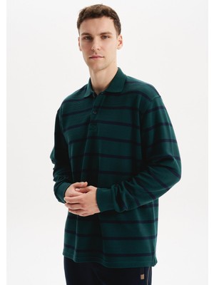 Ar-ma Erkek Polo Yaka Sweatshirt Baskisiz Çizgili Düğmeli Cepsiz Büyük Beden Ringel Otoman K30554801602