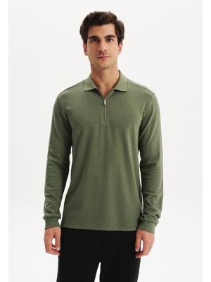 Ar-ma Erkek Polo Yaka Sweatshirt Baskisiz Basic Yaka Fermuarli Slim Fit Çift Tarafli İnterlok K30554989002