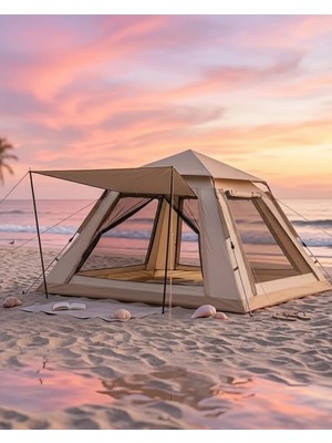 A-Luxe Büyük Aile Kamp Çadırı 240X240X160 cm Gölgelikli 6 Kişilik Outdoor Çadır