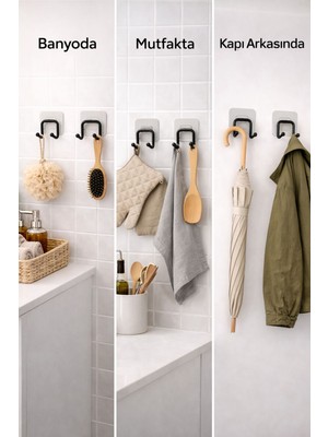 Riya Home Ev & Dekorasyon Güçlü Yapışkanlı Çift Kancalı Banyo ve Mutfak Askısı, 2 Adet Metal Duvar Askılık