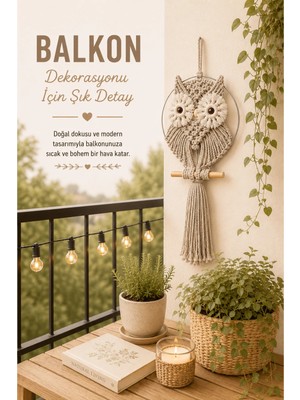 El Yapımı Makrome Baykuş Duvar Süsü Dekoratif Bohem Ev Balkon Salon Oda Duvar Dekoru 36-46-56 cm