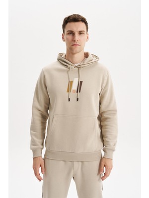 Ar-ma Erkek Kapşonlu Sweatshirt Yazi Baskili Kanguru Cepli Regular Fit Şardonlu Üç İplik K30254628502