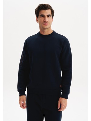 Ar-ma Erkek Bisiklet Yaka Sweatshirt Baskisiz Basic Sağ Kol Fermuar Cepli Regular Fit Şardonlu Üç İplik K30124603302