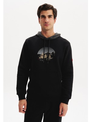 Ar-ma Erkek Kapşonlu Sweatshirt Yazi Baskili Kanguru Cepli Regular Fit Şardonlu Üç İplik K30254628902