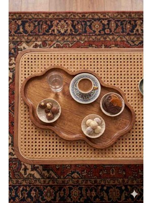 Evmodas Doğal Ahşap Bulut Model Sunum Tepsisi Minimalist Tasarım 1 Adet Kahve Yanı İkramlık