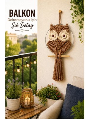 El Yapımı Makrome Baykuş Duvar Süsü Dekoratif Bohem Ev Balkon Salon Oda Duvar Dekoru 36-46-56 cm