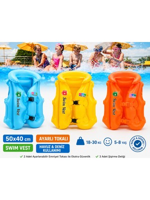 Empressco Çocuklar Için Renkli Şişme Yüzme Yeleği 50X40 Cm, 18-30 kg
