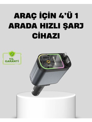 A-Luxe Araç Şarj Cihazı 66W 4 Portlu Hızlı Şarj ve LED Işıklı