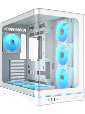 Sama V62WH White, G1000WH 1000W, 80+ Gold, Full Modüler, Pcıe 5.1, Atx3.1, Tempered Glass Panel, Panoramic Tasarım, Type-C, 7X120MM Argb Infınıty Fan, Atx, Gamıng Kasa