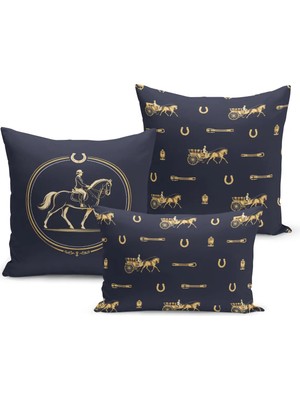 Bertille Home Klasik At Serisi Çift Tarafı Dijital Baskılı  3'lü Kırlent Kılıfı Seti (Horse)