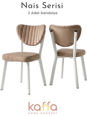 Kaffahome Nais Serisi Beyaz Statik Boyalı Mutfak Sandalyesi, Yemek, Bahçe, Kafe, Modern Sandalye 2 Adet - Cappucino