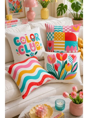 Bertille Home Pop Art Serisi Çift Tarafı Dijital Baskılı  4'lü Kırlent Kılıfı Seti