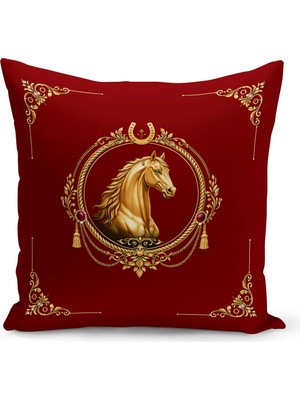 Bertille Home Klasik At Serisi Çift Tarafı Dijital Baskılı Kırlent Kılıfı (Horse)