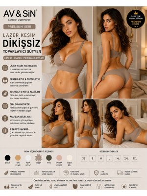 Av&sın Dikişsiz Toparlayıcı Sütyen Push Up Destekli Ayarlanabilir Askılı Lazer Kesim Kadın Sütyen Vizon S
