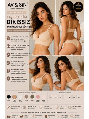 Av&sın Dikişsiz Toparlayıcı Sütyen Push Up Destekli Ayarlanabilir Askılı Lazer Kesim Kadın Sütyen Ten Rengi M