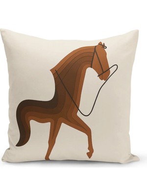 Bertille Home Klasik At Serisi Çift Tarafı Dijital Baskılı Kırlent Kılıfı (Horse)