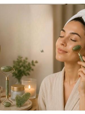 A-Luxe Doğal Jade Stone Yüz Masaj Seti Cilt Bakım ve Rahatlatıcı Bakım