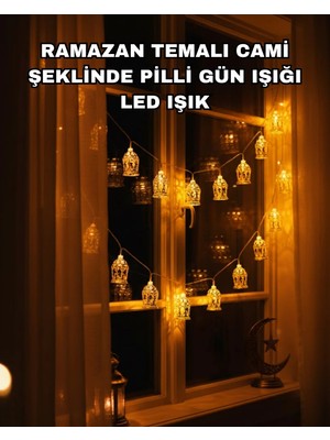 A-Luxe Ev Dekoru Için Ramazan LED Işık Pilli Sıcak Sarı Cami Figürlü