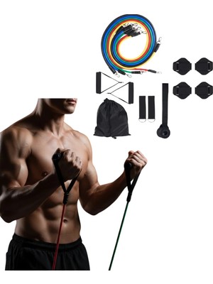 A-Luxe Direnç Seviyeli Pilates ve Fitness Egzersiz Bandı Seti Kapı Askılı