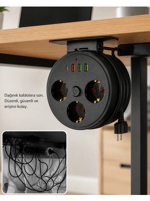 A-Luxe Akım Korumalı Priz USB ve Type C Girişli 3lü Priz 2 Metre Kablo Dayanıklı