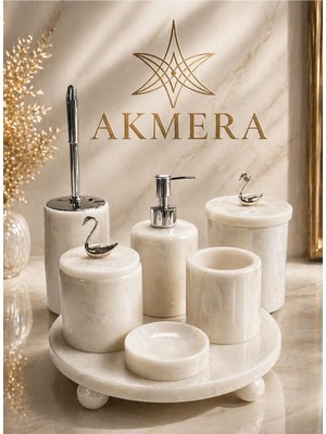 UltraMint Şık Mermer Top Ayaklı 7 Parça Banyo Seti